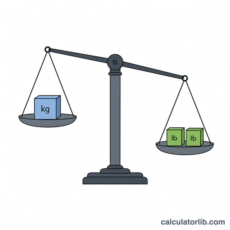 Balance scale showing 1 kilogram on one side and 2.2 pounds on the other