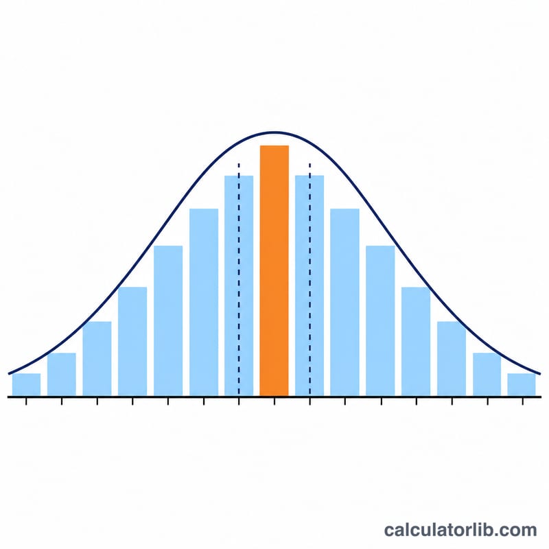 Discrete binomial bars overlaid with a smooth normal curve, with a shaded bar widened by half a unit on each side