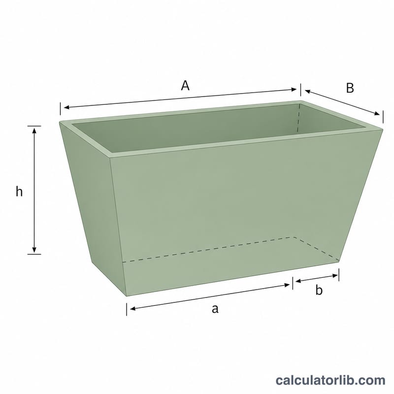 Tapered rectangular planter showing larger top opening and smaller base with labeled dimensions