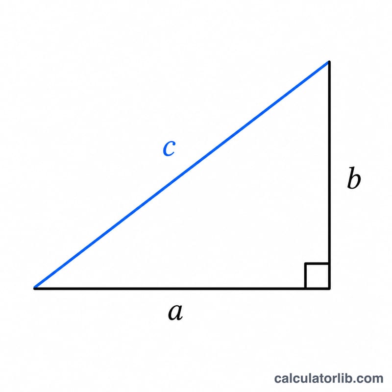 Right triangle with legs a and b and hypotenuse c, right angle marked