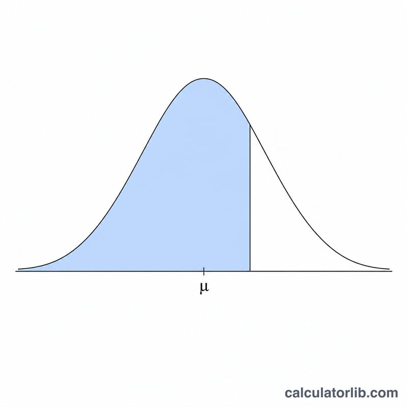 Bell curve with a shaded region to the left of a vertical score line