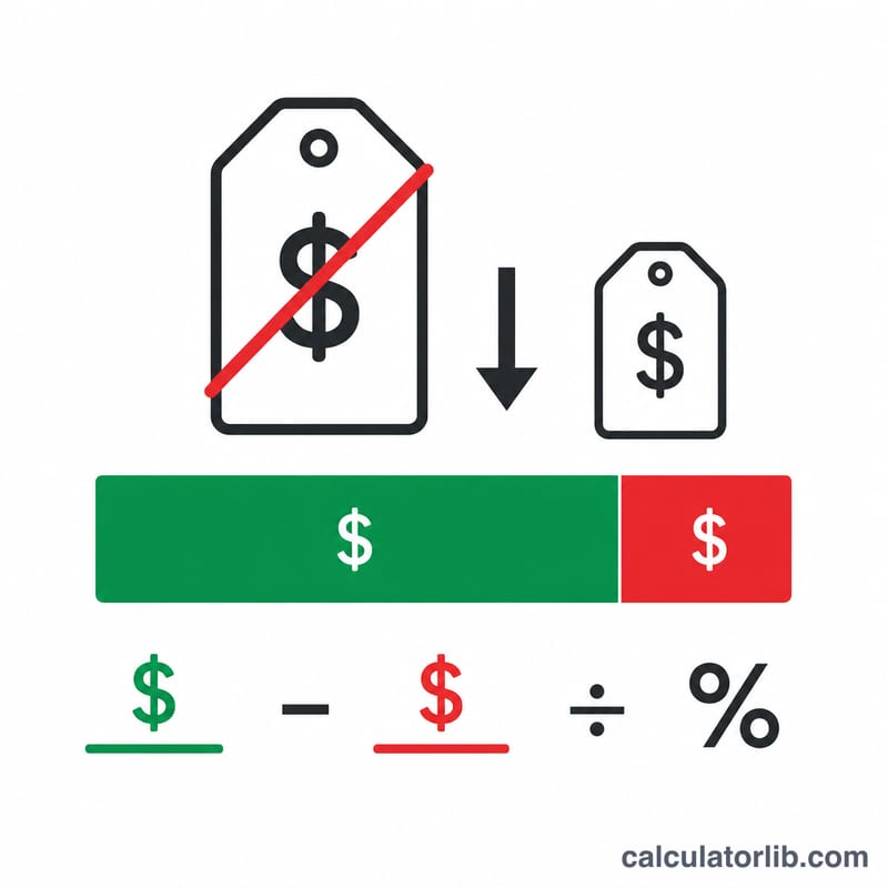 Diagram showing original price minus sale price divided to give percent off