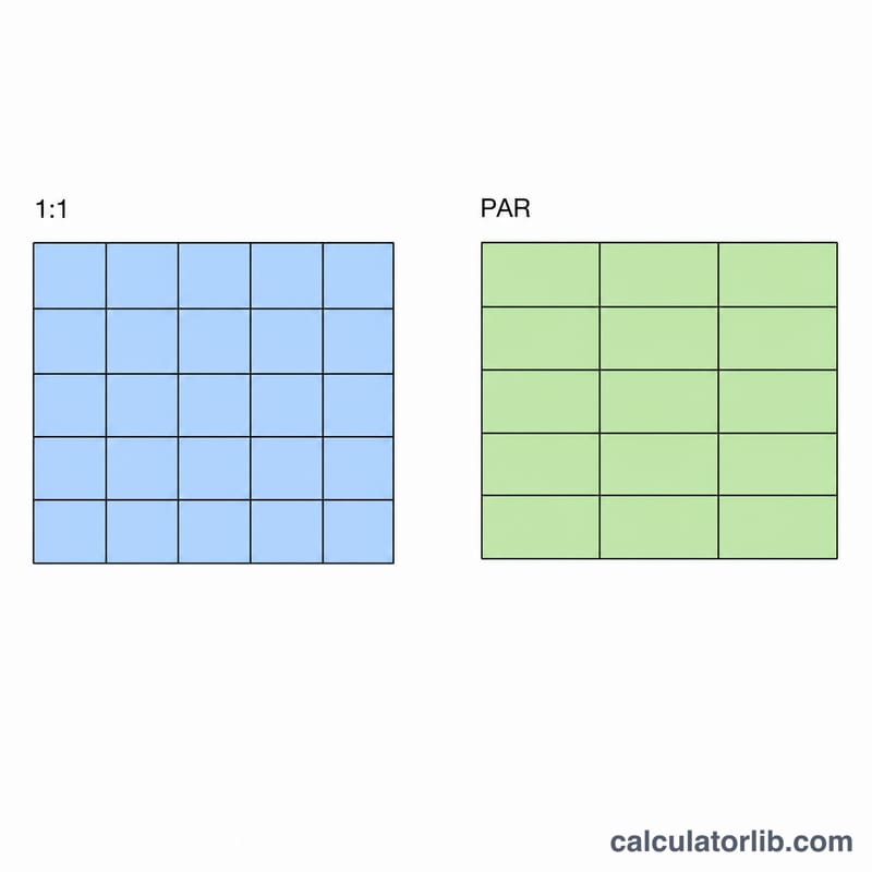 Comparison of square pixels versus non-square wide pixels forming the same image grid