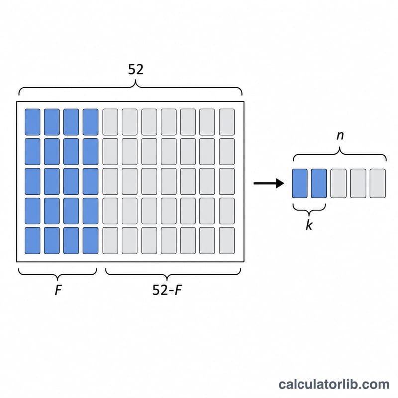 Diagram showing a deck split into favorable and non-favorable cards, with a smaller hand drawn from it
