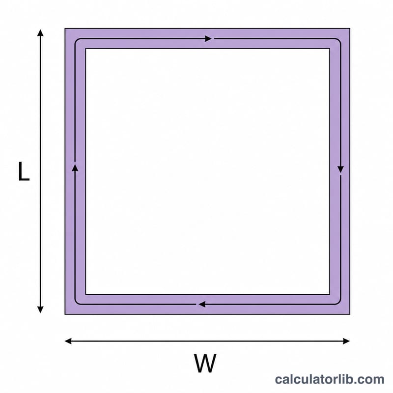 Schéma d'une courtepointe rectangulaire avec étiquettes de longueur et largeur et bandes de biais autour du périmètre