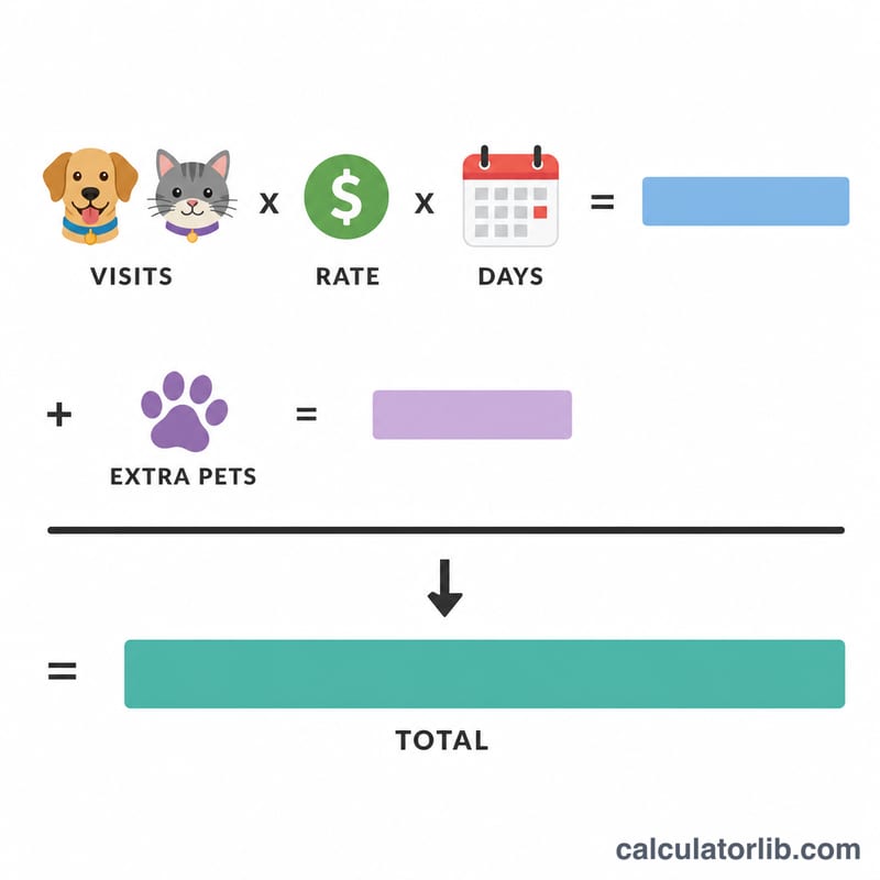 Schéma montrant le coût de base de la visite plus le coût des animaux supplémentaires formant un total