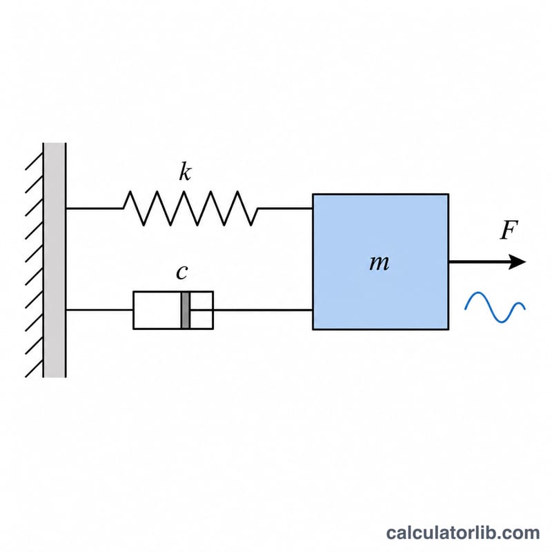 Diagram of a damped mass-spring oscillator driven by a sinusoidal force