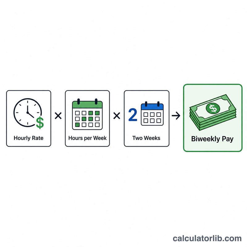 Flow diagram multiplying hourly rate by weekly hours by two to get biweekly pay