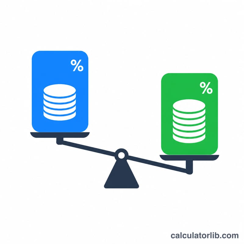 Two loan option cards side by side compared by a balance scale