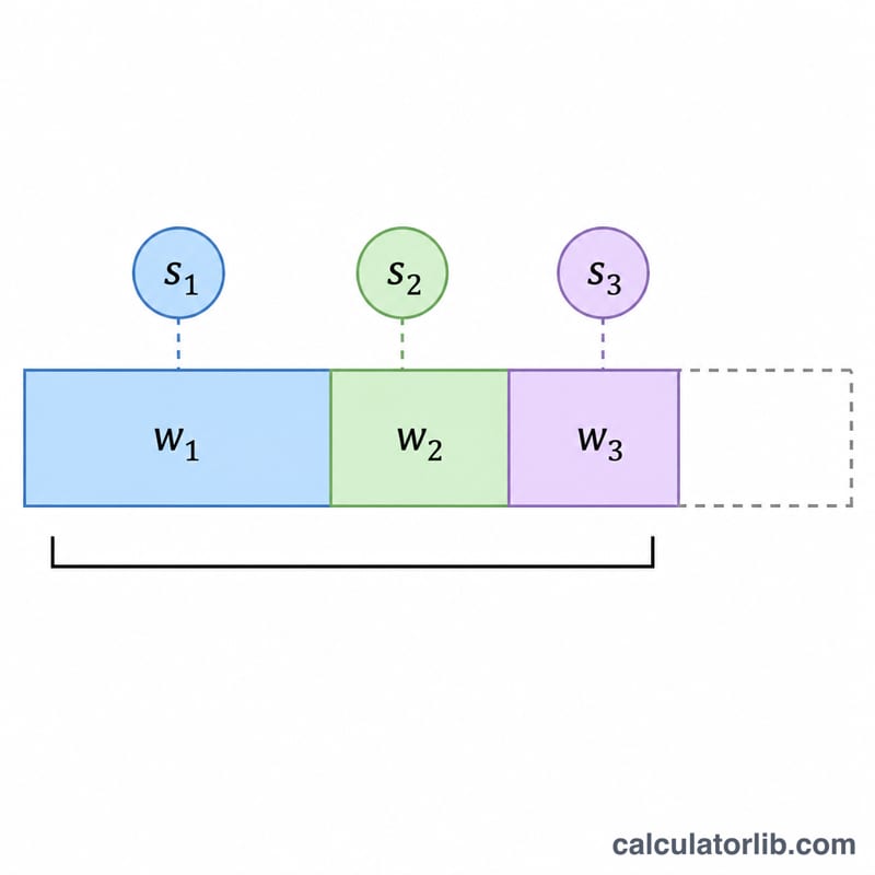 Diagram of category scores multiplied by their weights, summed over completed work only