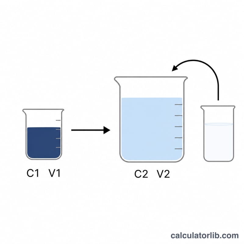Concentrated stock plus solvent combining into a larger diluted solution