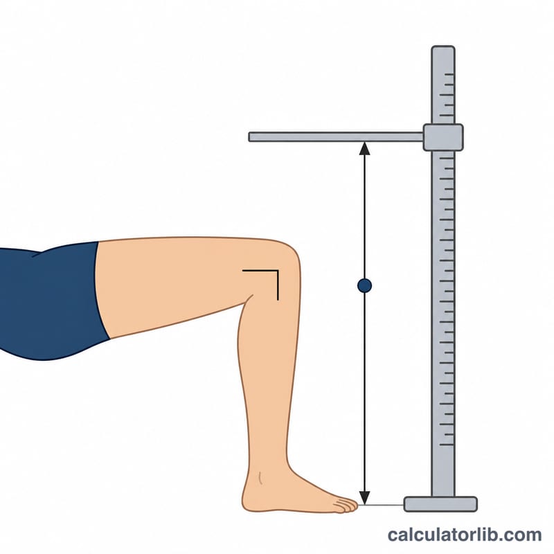Sơ đồ minh họa cách đo chiều cao đầu gối trên chân gập đặt nằm phẳng