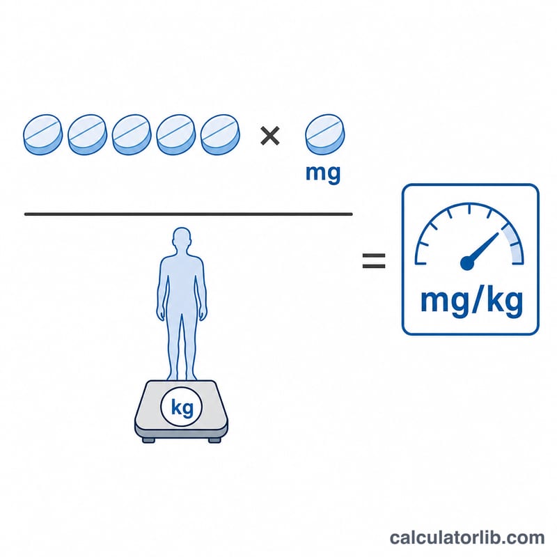 Diagrama de comprimidos por concentración dividido entre el peso corporal que da la dosis en mg/kg