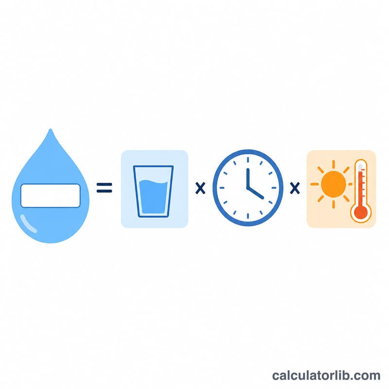 Diagramme : litres d'eau égalent taux de base fois heures fois facteur de chaleur