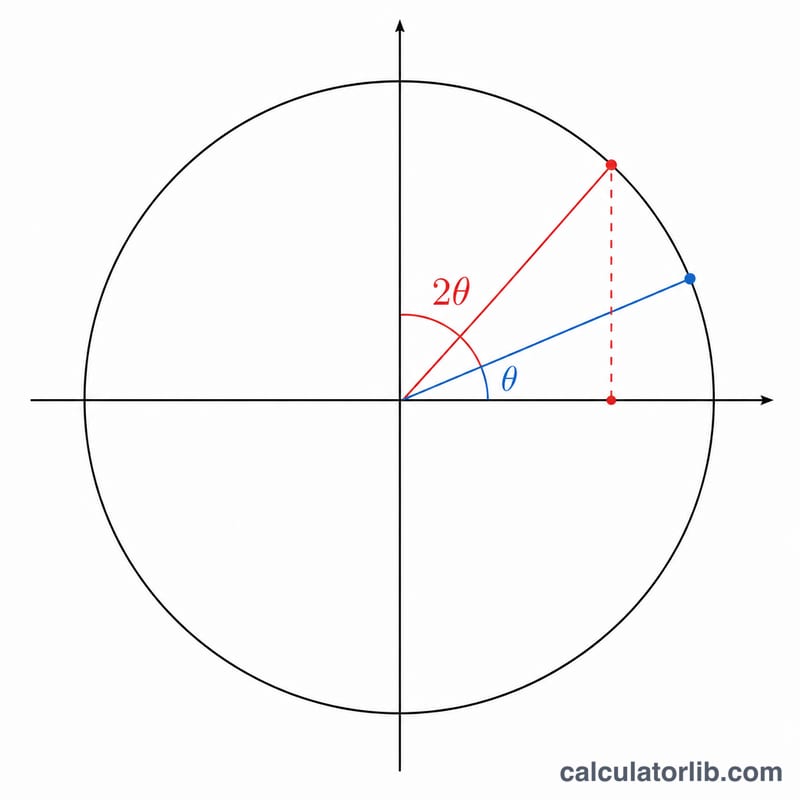Unit circle showing angle theta and the doubled angle 2 theta with the sine projection
