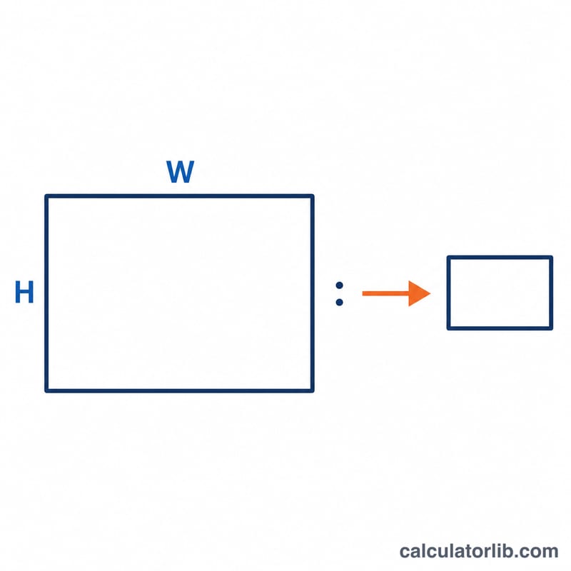 Rectangle with width W and height H simplified to a smaller ratio rectangle