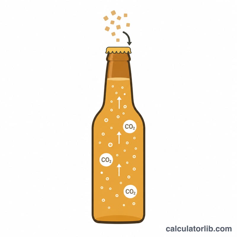 Beer bottle with added sugar producing CO2 bubbles