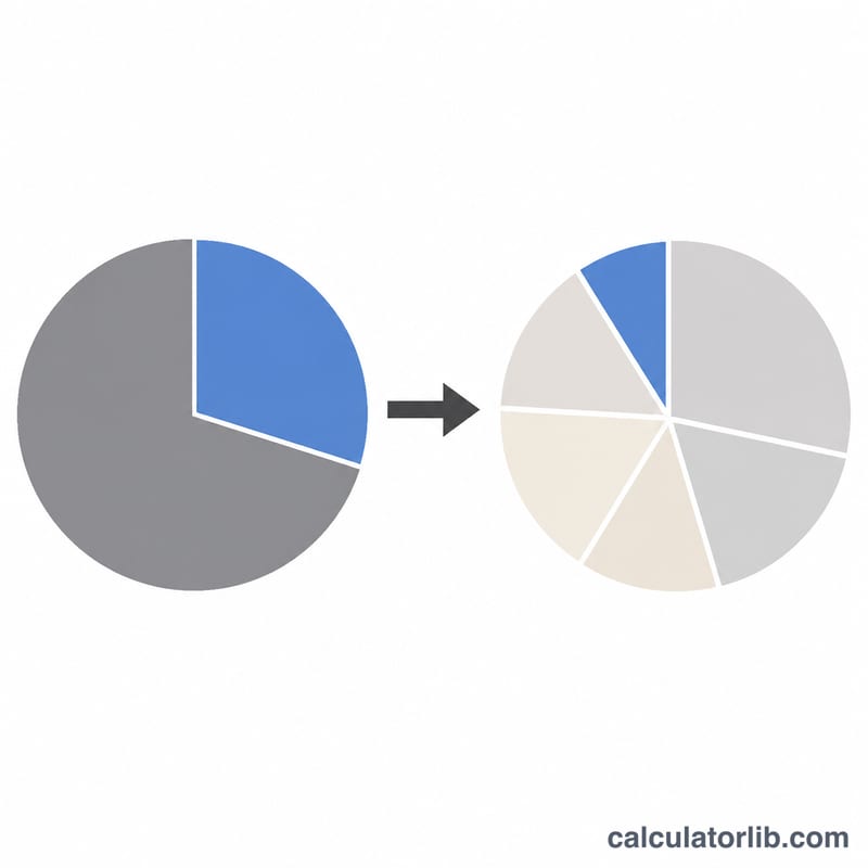 Pie chart showing a slice shrinking before and after dilution