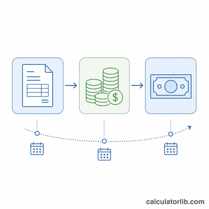 Diagram of the cash conversion cycle showing credit sale leading to accounts receivable and collection of cash