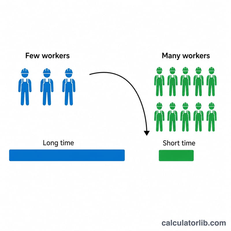More workers complete the same job in less time
