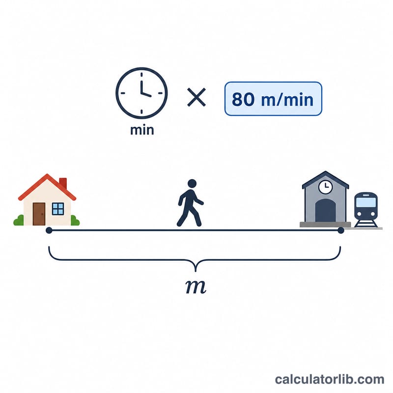 Sơ đồ thể hiện số phút đi bộ nhân với 80 mét mỗi phút bằng khoảng cách từ nhà đến ga