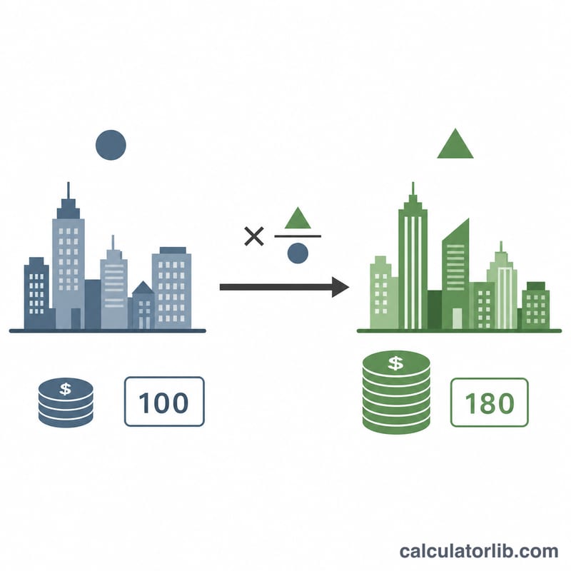 Diagram showing salary scaling between two cities using cost of living index ratio