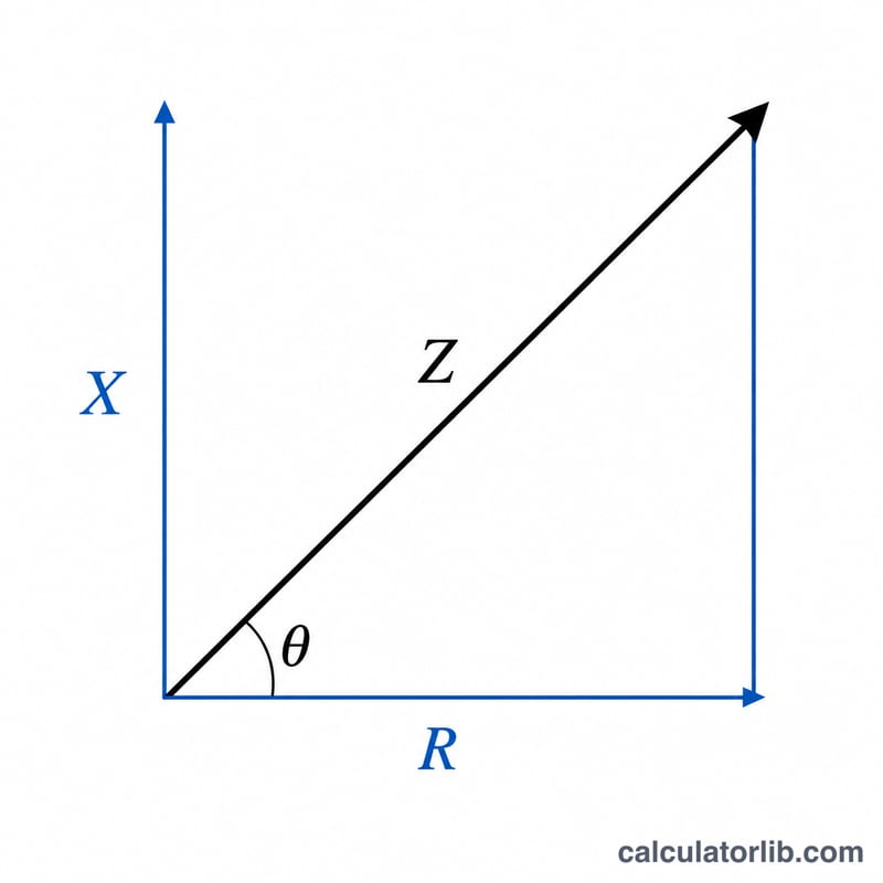 Right triangle with horizontal side R, vertical side X, hypotenuse Z and angle theta