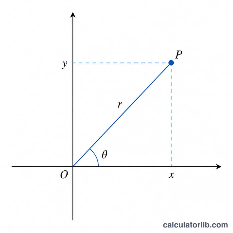 Point shown in both polar and Cartesian coordinates on a plane