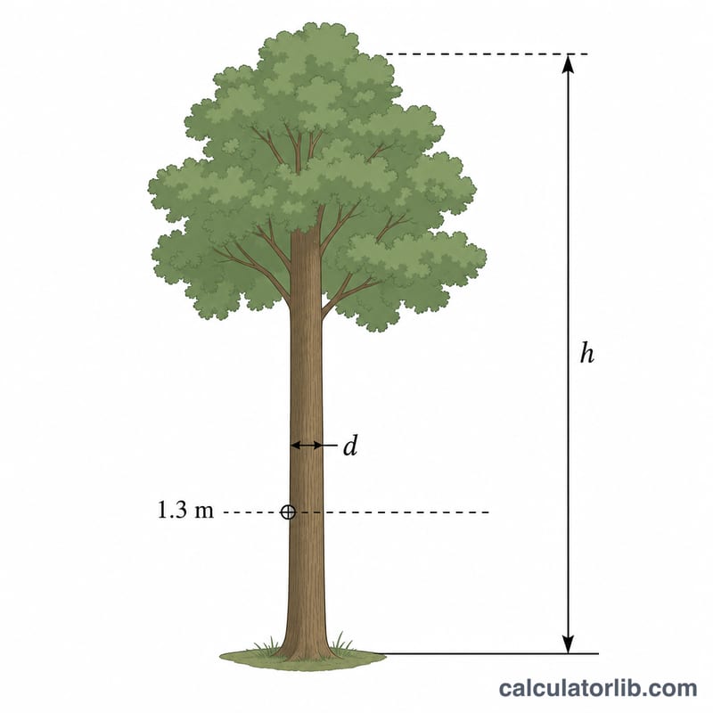 Tree with diameter at breast height and total height marked