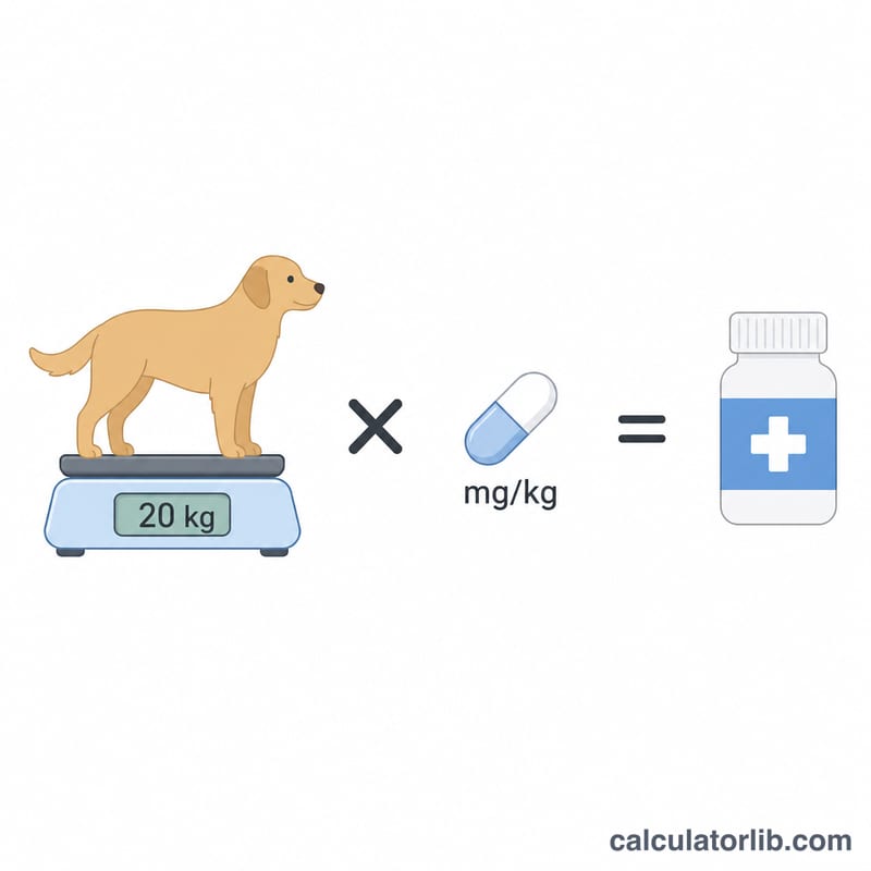 Diagrama que muestra el peso del perro en kilogramos multiplicado por la tasa de dosificación para obtener la dosis diaria de prednisona