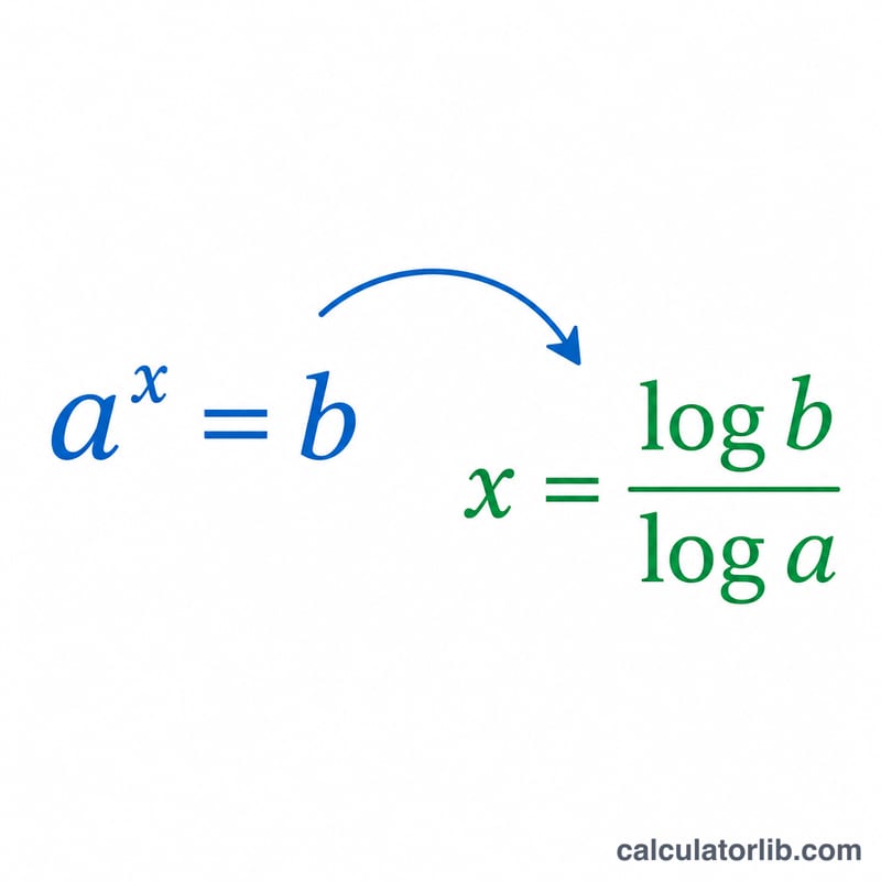 Exponential equation a^x = b rearranged into x = log b over log a