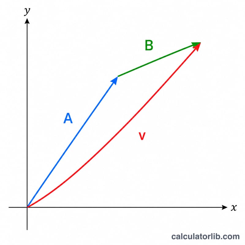 Two vectors A and B placed head-to-tail with the resultant vector v from start to end