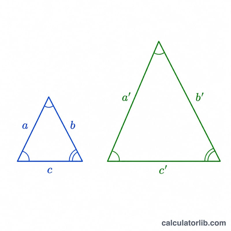 Two triangles of different sizes with the same shape and equal angles