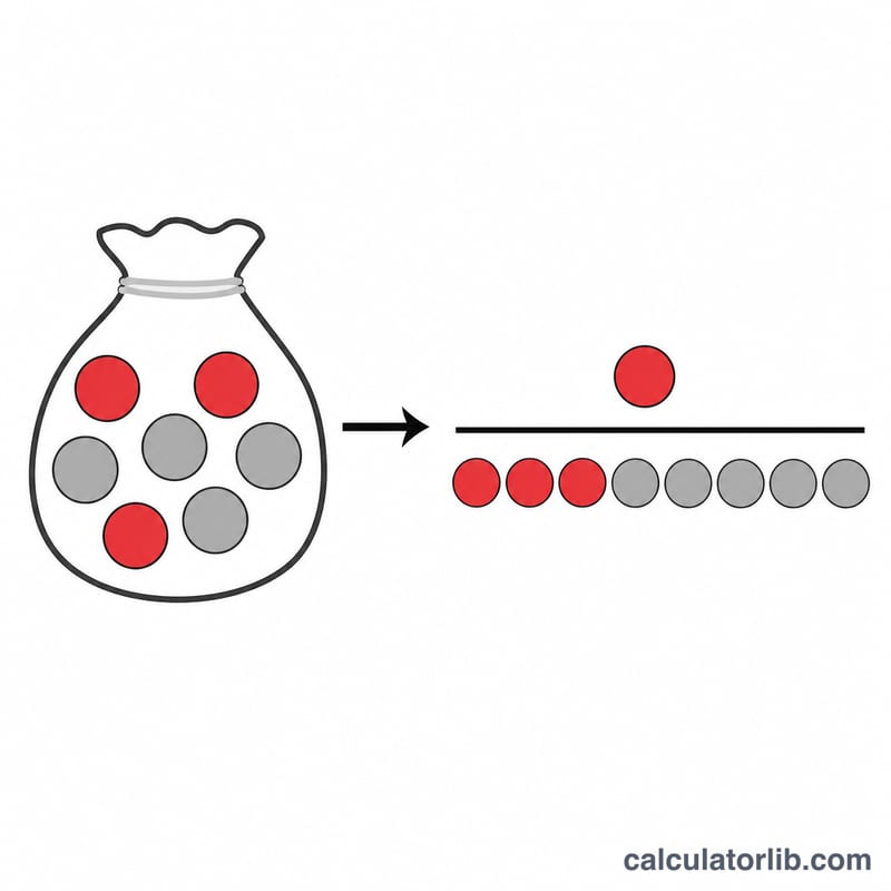 Bag of 8 balls illustrating favorable over total outcomes as a fraction