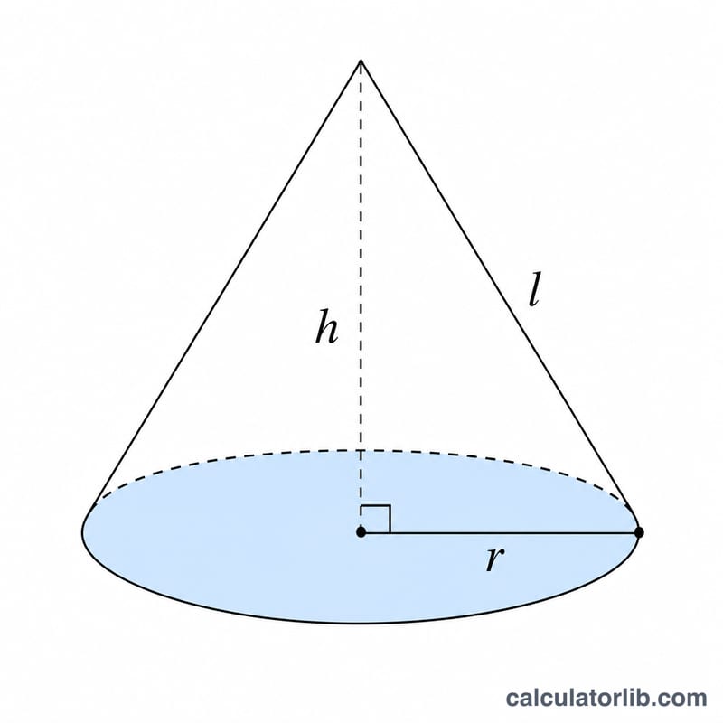 Right circular cone showing radius, height and slant height