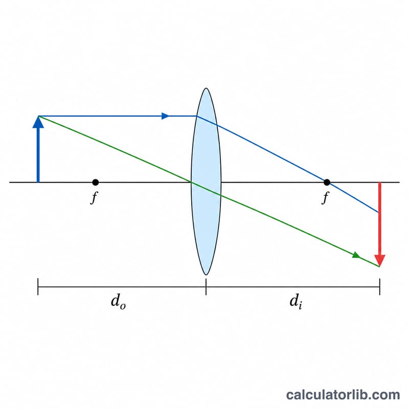 Ray diagram of a converging lens forming an inverted image