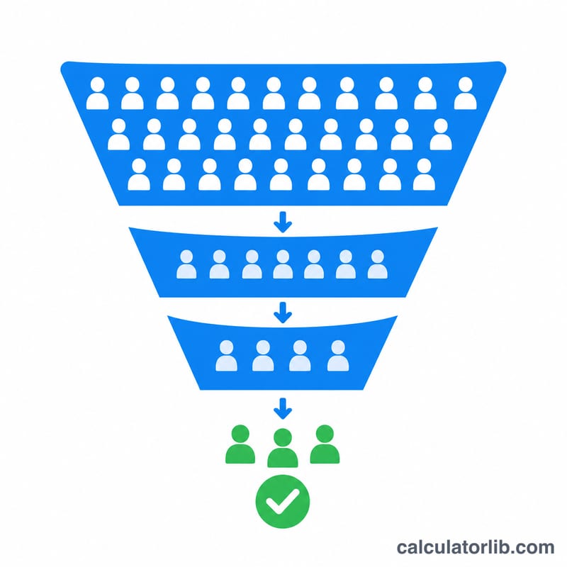 Funnel diagram showing landing page visitors narrowing down to conversions