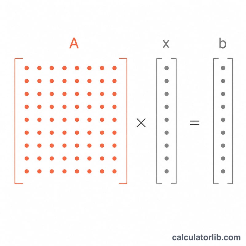 Équation matrice-vecteur A x = b, avec une matrice de coefficients carrée, un vecteur inconnu et un vecteur du second membre