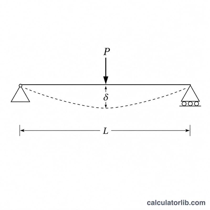 Simply supported beam with a central point load and mid-span deflection