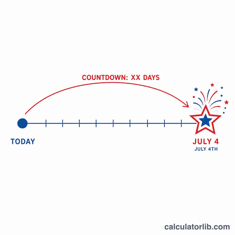 Timeline from a start date to the next July 4 with a countdown gap