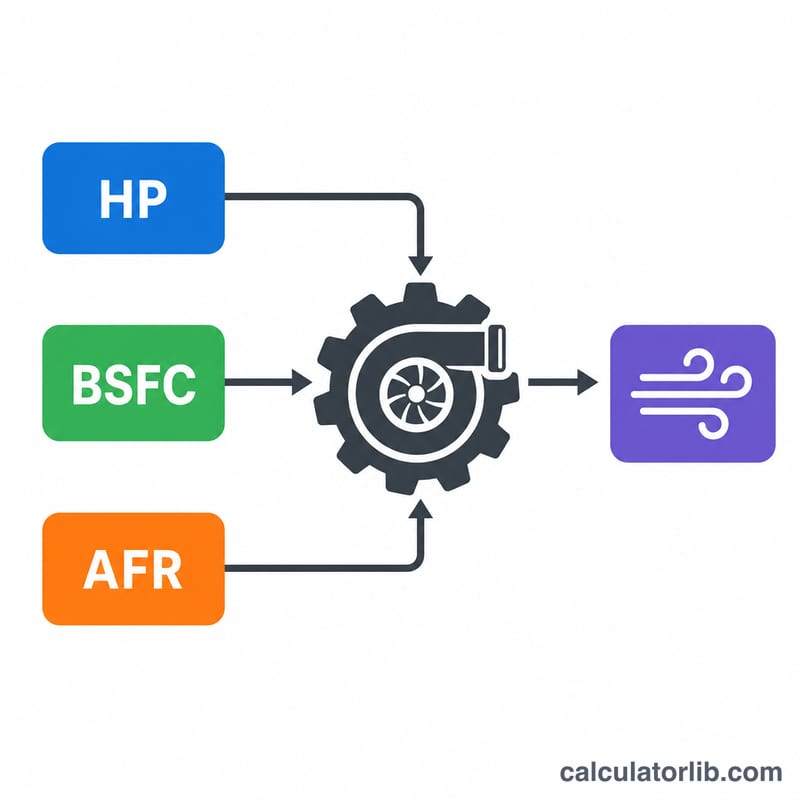 Sơ đồ cho thấy công suất, BSFC và AFR kết hợp để tạo ra lưu lượng khí turbo cần thiết