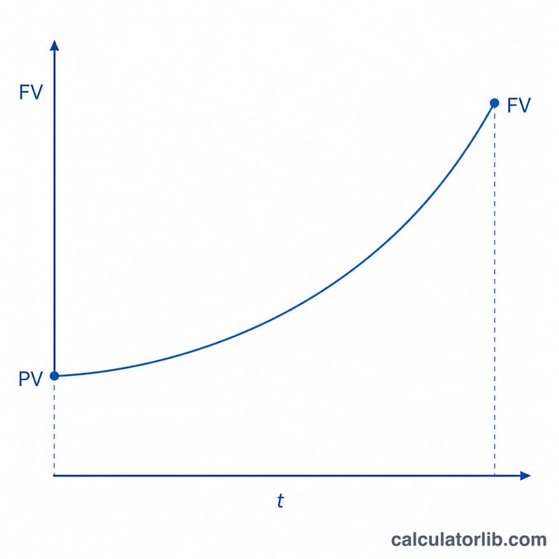 Curve showing a present sum growing exponentially into a larger future value over time