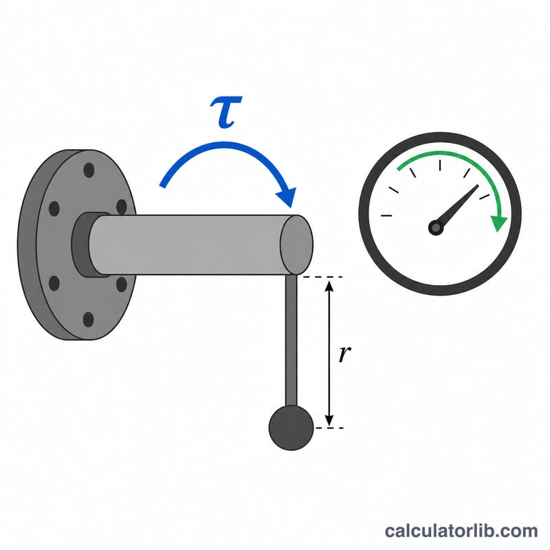 Diagram showing torque as a twisting force on a shaft and RPM as rotational speed