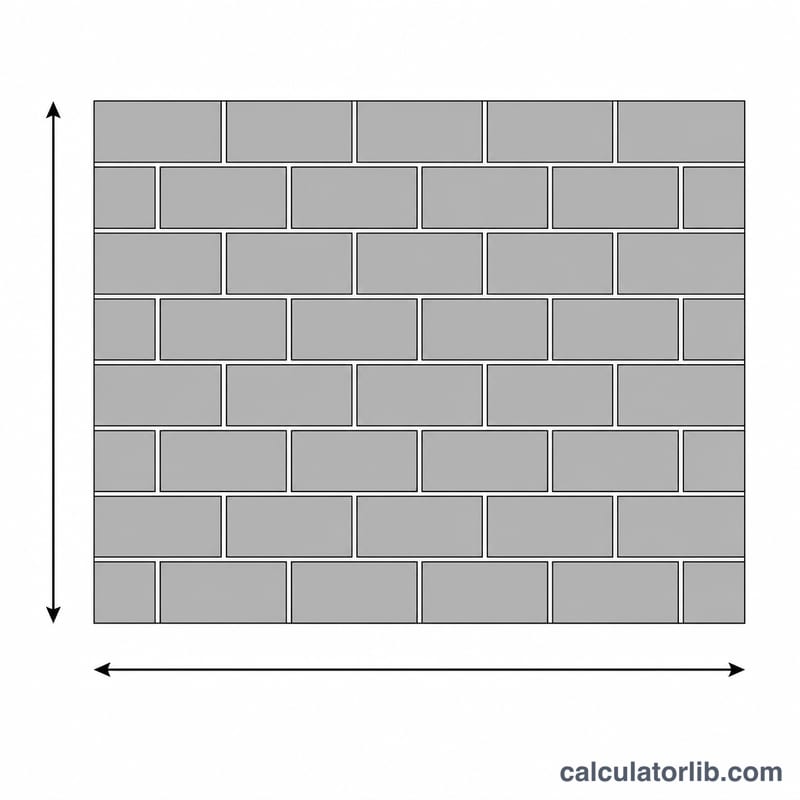 Diagram of a block wall showing wall width and height with a grid of stacked rectangular blocks