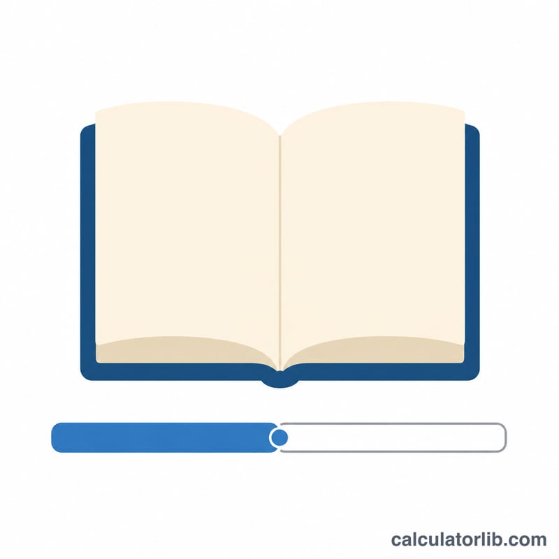 Открытая книга со шкалой прогресса, отображающей прочитанное, текущую позицию и оставшиеся страницы