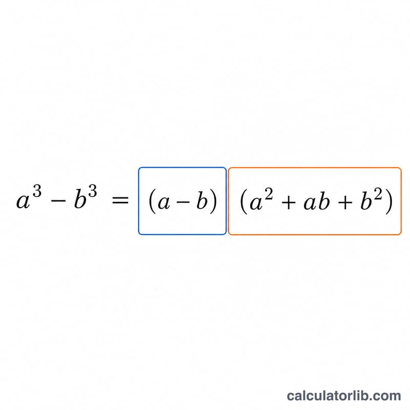 Diagram showing a cubed minus b cubed factored into two grouped factors