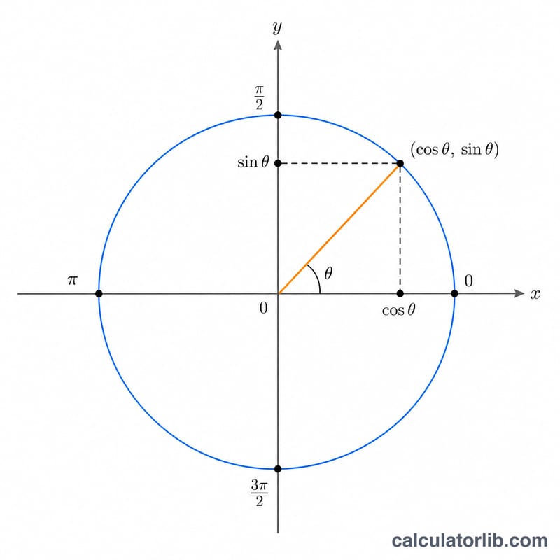 Unit circle showing angle theta with sine and cosine projections