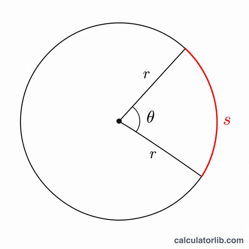 Circle with a central angle theta formed by two radii, with the arc highlighted