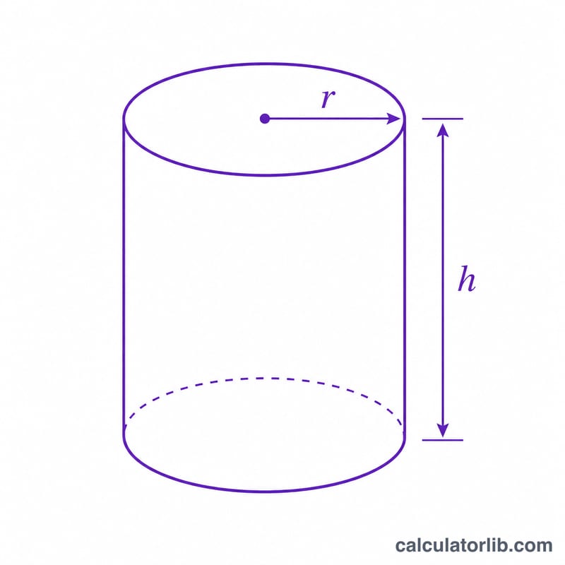 Labeled diagram of a cylinder showing radius r and height h
