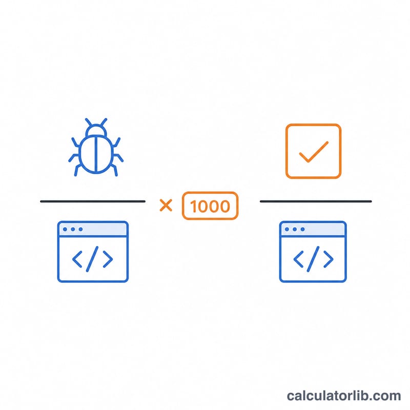 Diagram of bug density and test density as fractions over lines of code